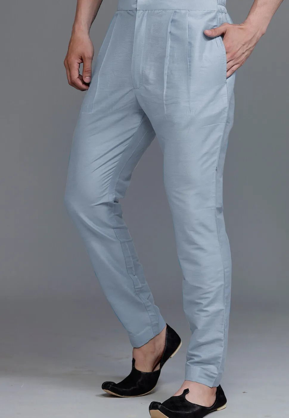Solid Color Cotton Silk Pant in Light Grey