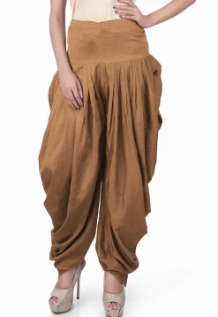 Solid Color Cotton Silk Patiala in Beige