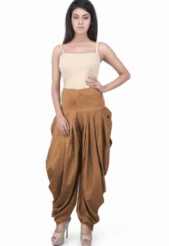 Solid Color Cotton Silk Patiala in Beige