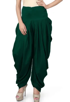 Solid Color Cotton Silk Patiala in Dark Green