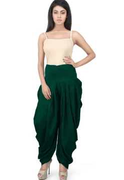 Solid Color Cotton Silk Patiala in Dark Green