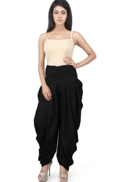 Solid Color Cotton Silk Patiala in Black