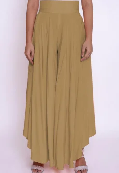 Solid Color Cotton Silk Palazzo in Beige