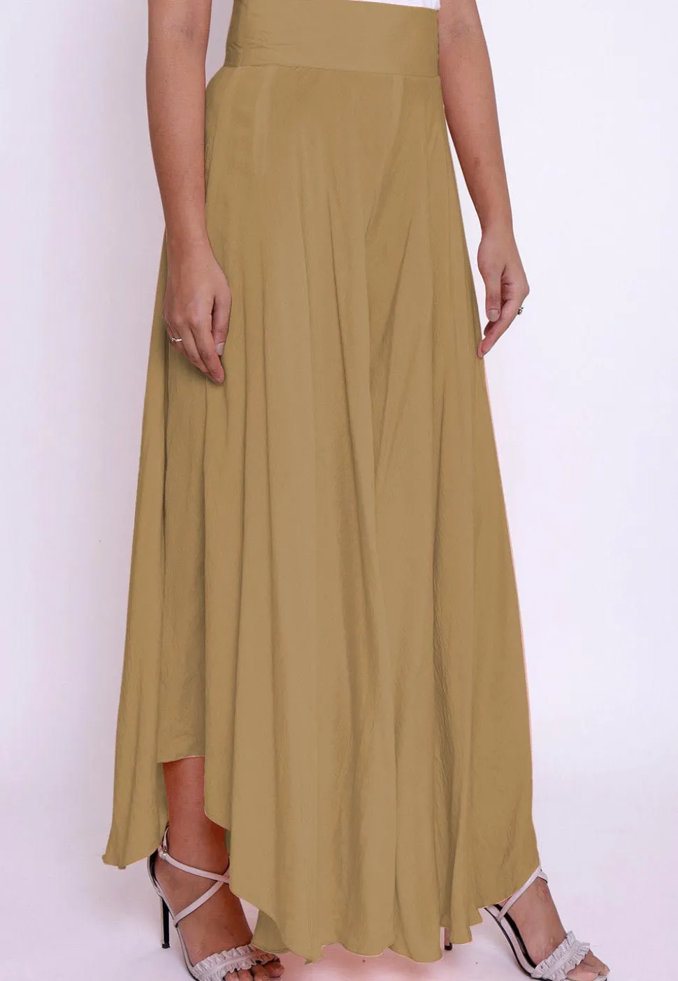 Solid Color Cotton Silk Palazzo in Beige