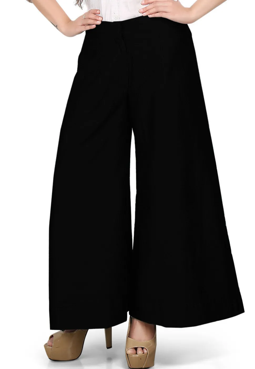 Solid Color Cotton Silk Palazzo in Black
