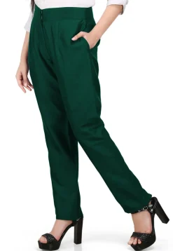 Solid Color Cotton Silk Pant in Green