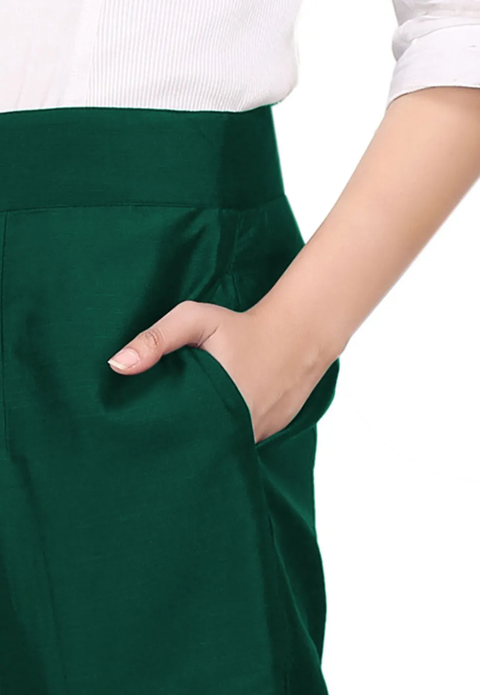 Solid Color Cotton Silk Pant in Green
