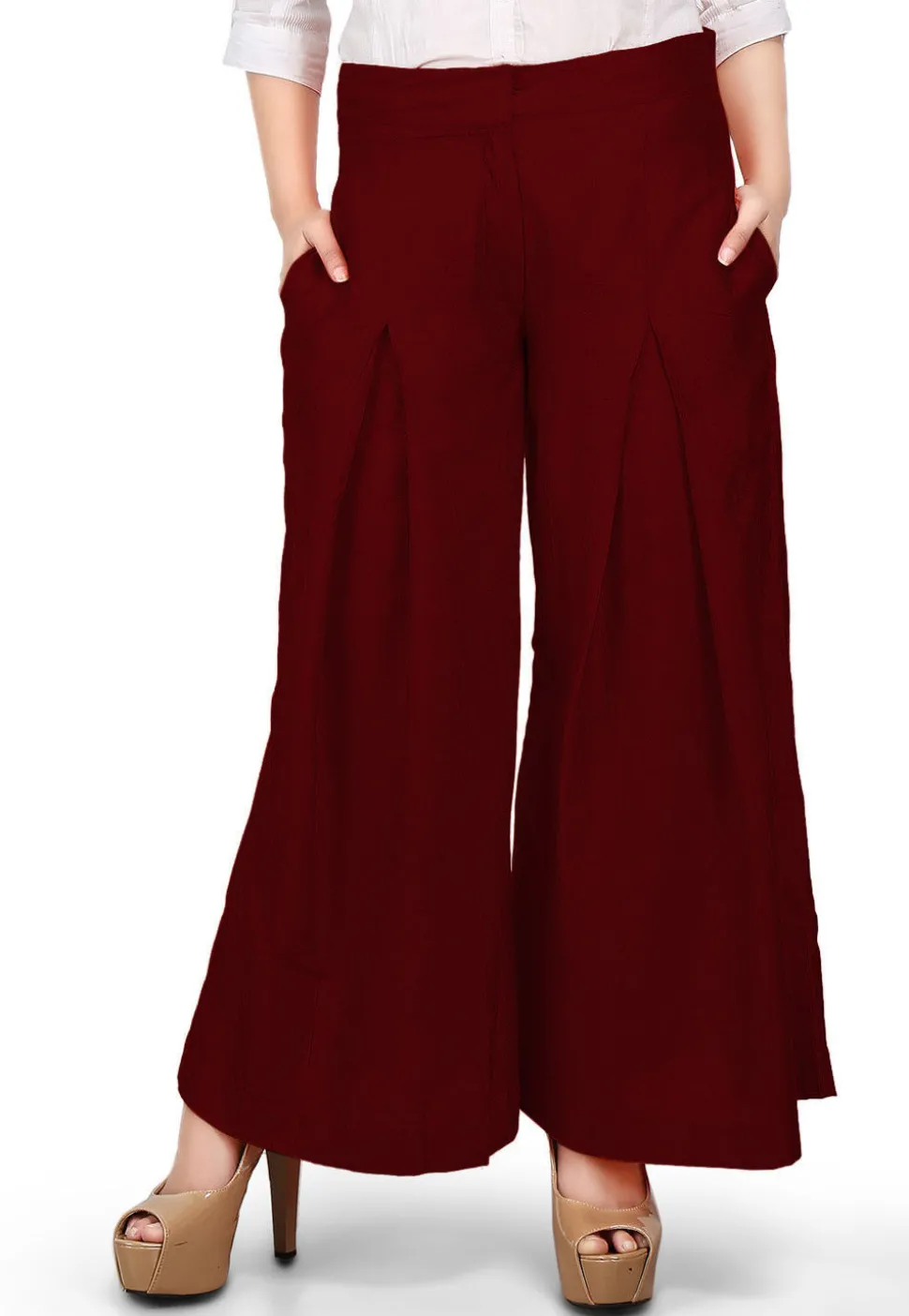Solid Color Cotton Silk Palazzo in Maroon