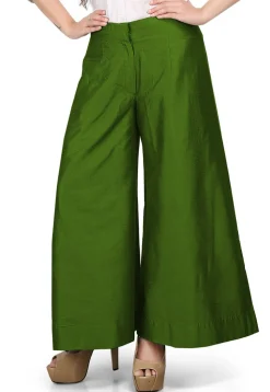Solid Color Cotton Silk Palazzo in Olive Green