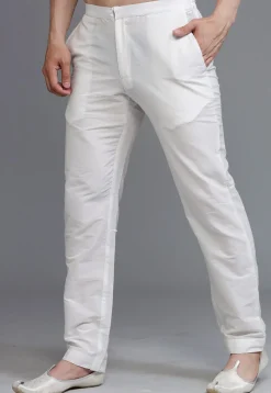Solid Color Cotton Silk Pant in White
