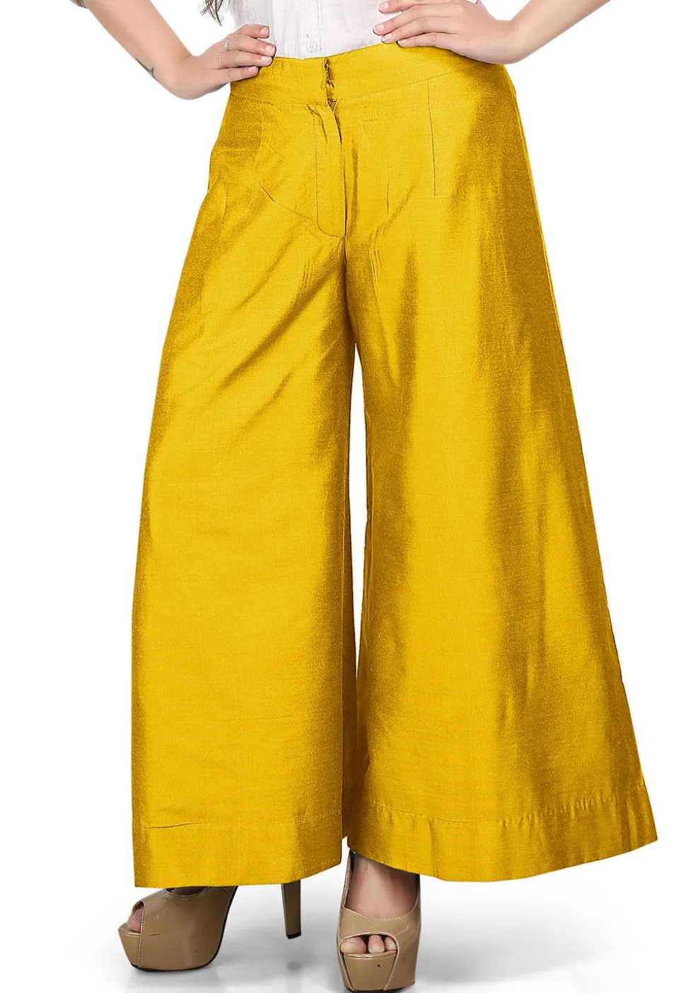 Solid Color Cotton Silk Palazzo in Yellow
