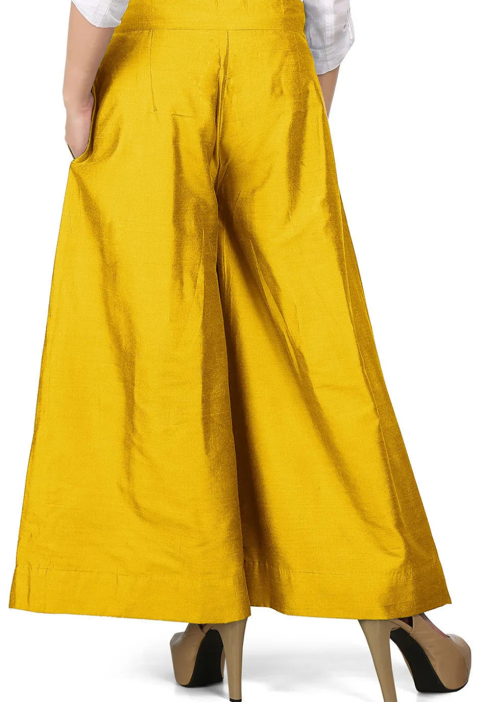 Solid Color Cotton Silk Palazzo in Yellow