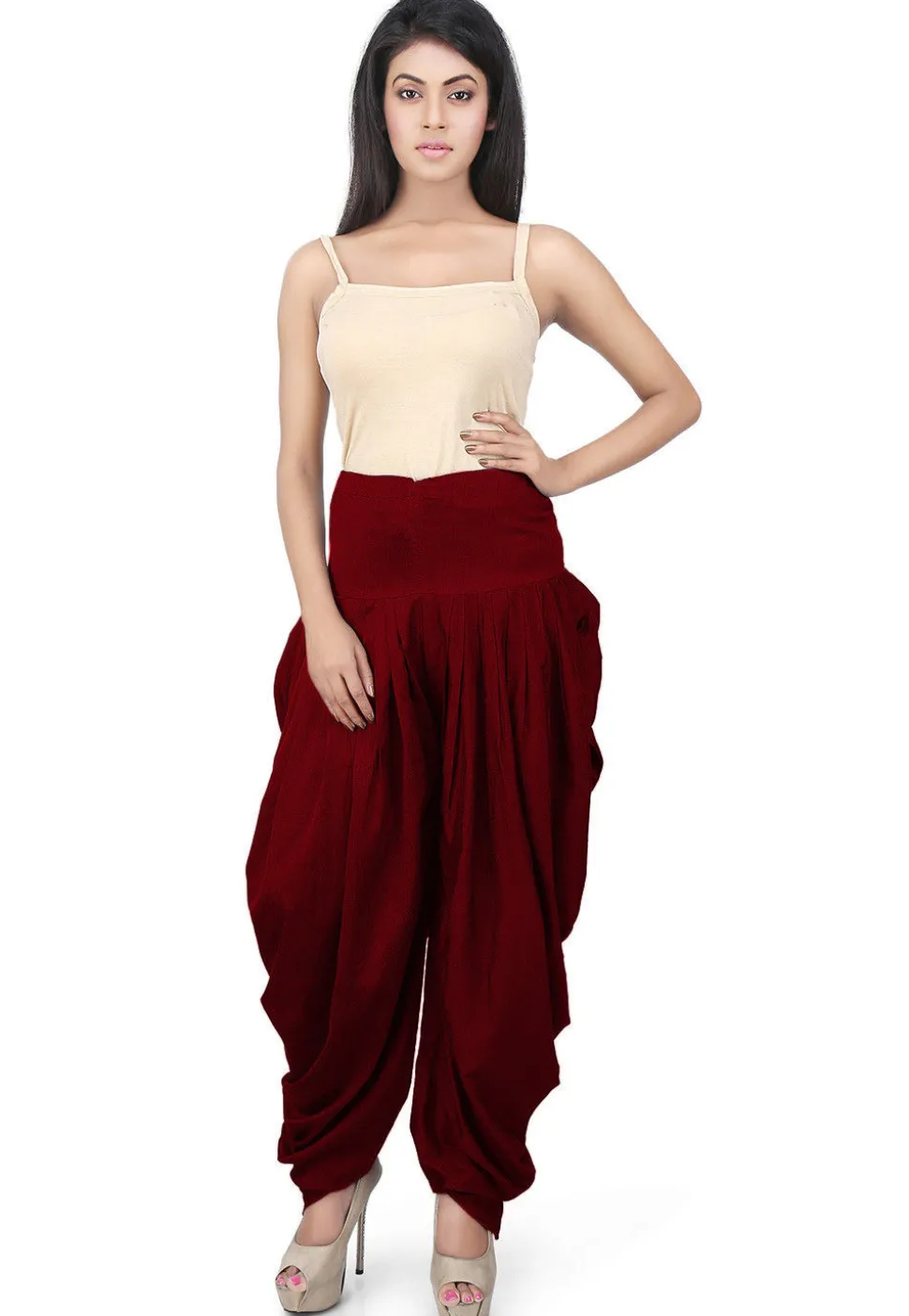 Solid Color Cotton Silk Patiala in Maroon
