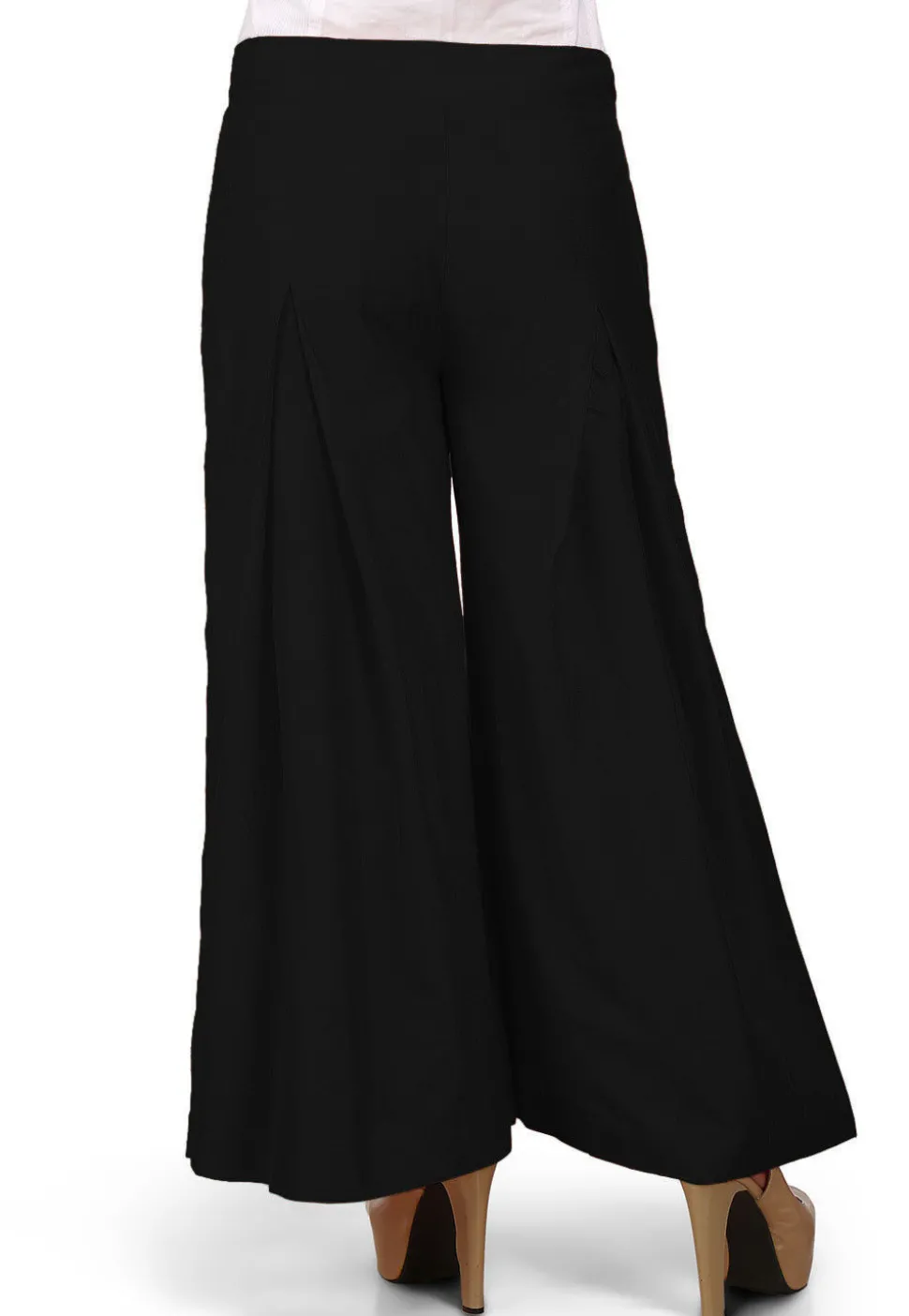 Solid Color Cotton Silk Palazzo in Black