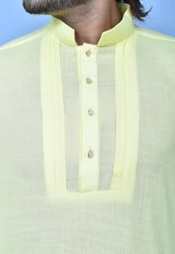 Solid Color Cotton Silk Short Kurta in Yellow