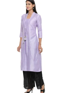 Solid Color Cotton Silk Straight Kurta in Light Purple