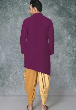 Solid Color Cotton Silk Side Slit Asymmetric Kurta in Magenta