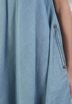 Solid Color Cotton Slub Asymmetric Dress in Light Blue