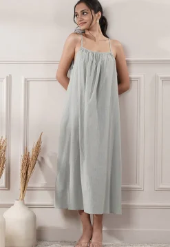 Solid Color Cotton Slub A Line Dress in Grey