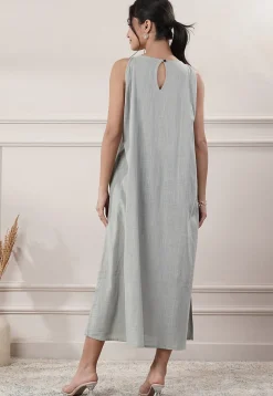 Solid Color Cotton Slub A Line Dress in Grey