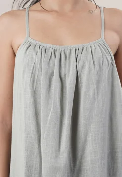Solid Color Cotton Slub A Line Dress in Grey