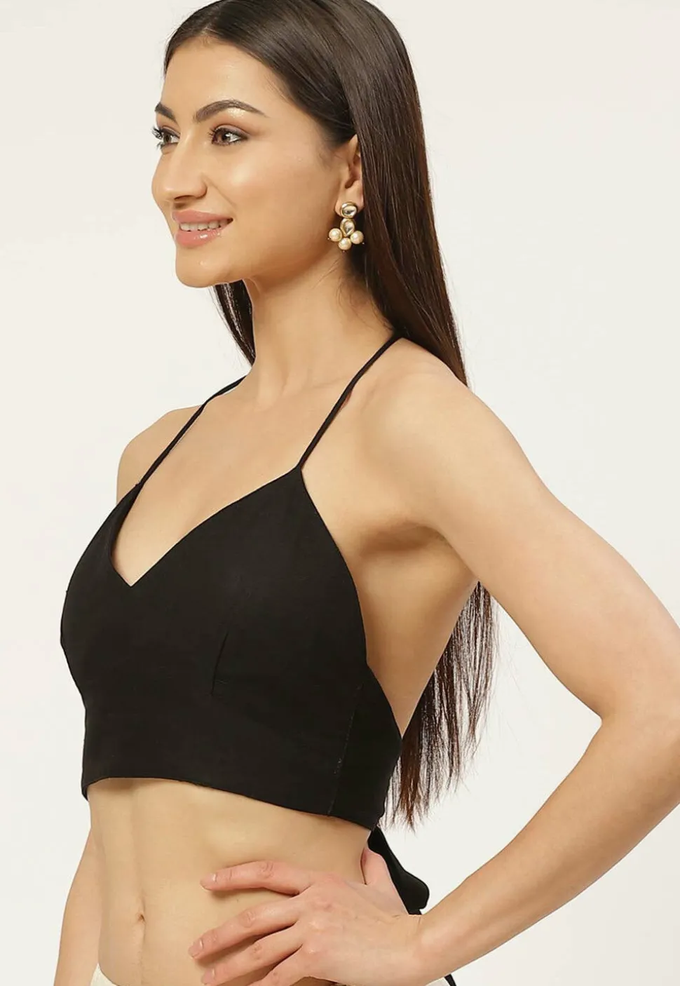 Solid Color Cotton Slub Blouse in Black