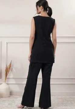 Solid Color Cotton Slub Co-Ord Set in Black