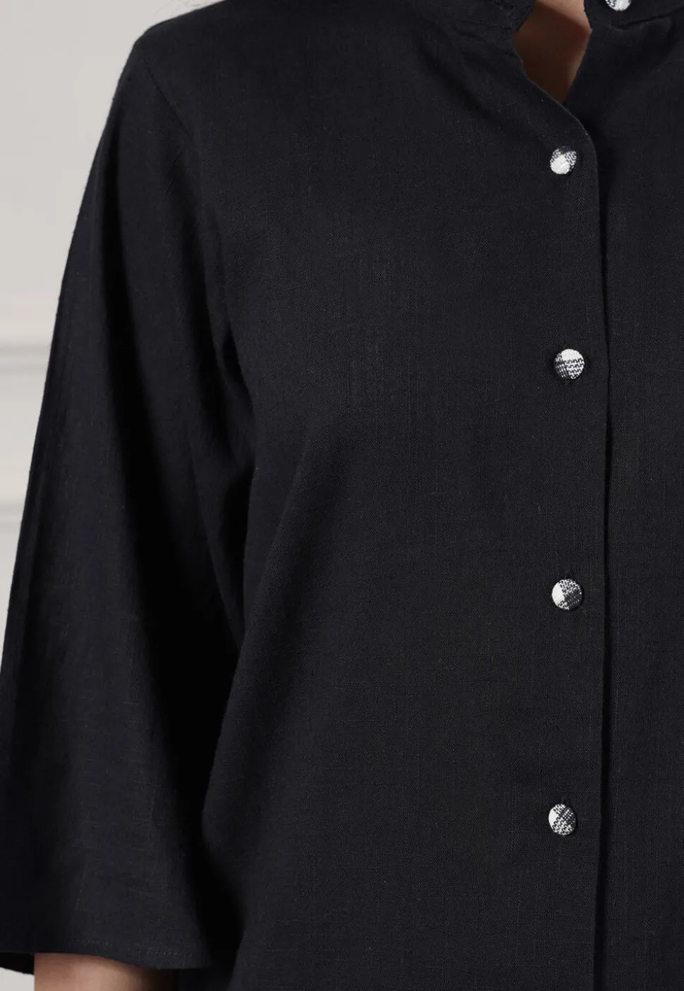 Solid Color Cotton Slub Co-Ord Set in Black