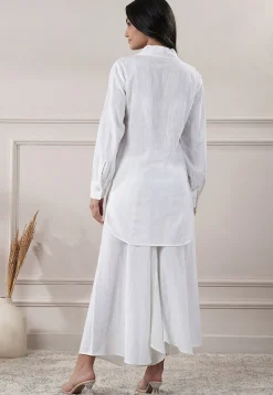 Solid Color Cotton Slub Co-Ord Set in Off White