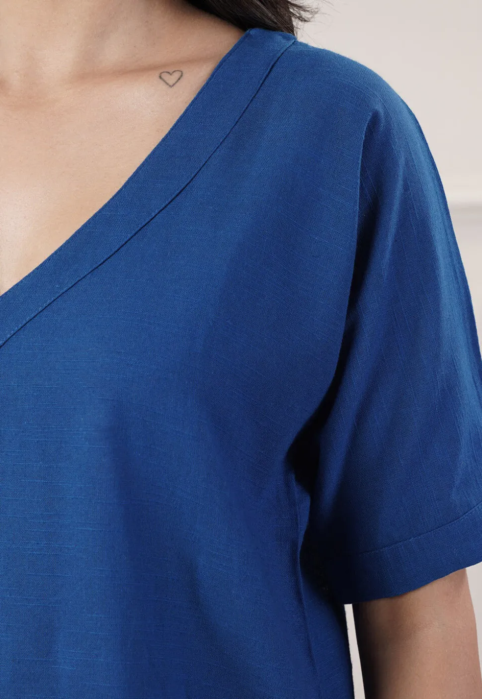 Solid Color Cotton Slub Co-Ord Set in Blue