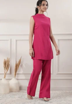 Solid Color Cotton Slub Co-Ord Set in Fuchsia