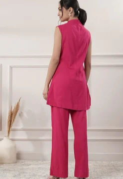 Solid Color Cotton Slub Co-Ord Set in Fuchsia