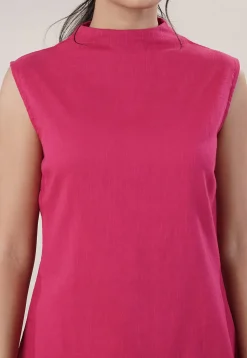 Solid Color Cotton Slub Co-Ord Set in Fuchsia