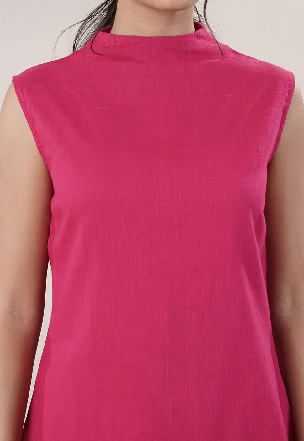 Solid Color Cotton Slub Co-Ord Set in Fuchsia