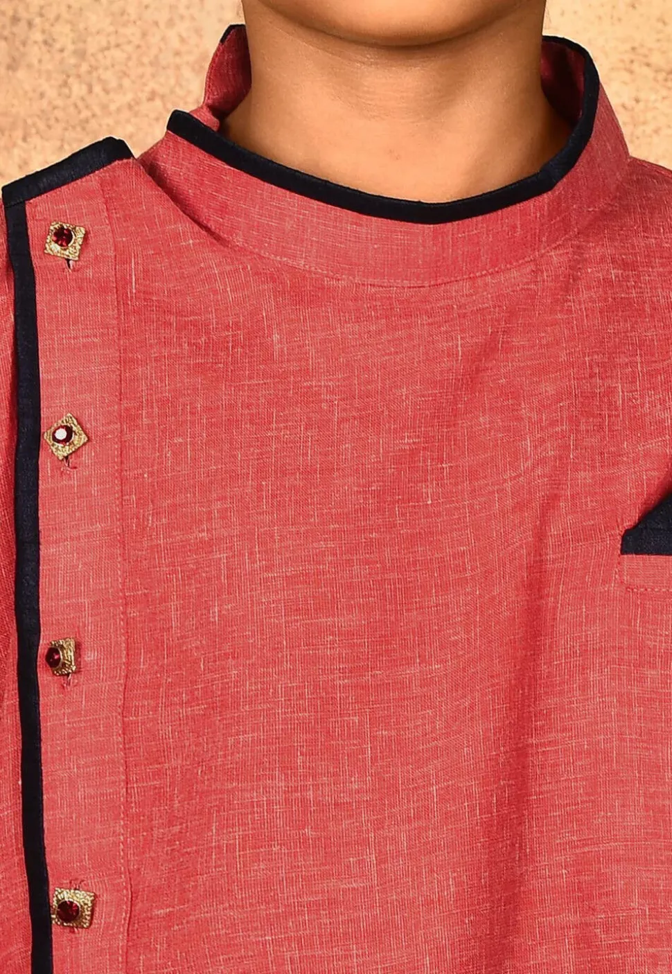 Solid Color Cotton Slub Kurta in Red