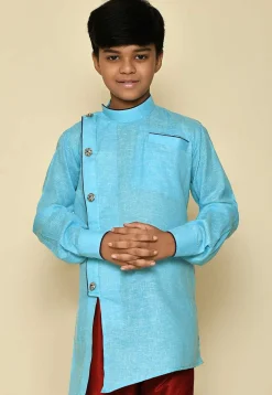 Solid Color Cotton Slub Kurta in Sky Blue