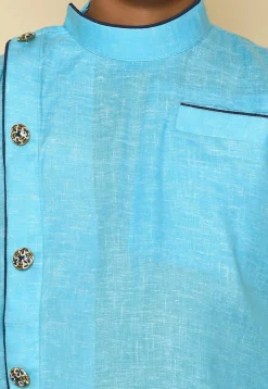 Solid Color Cotton Slub Kurta in Sky Blue