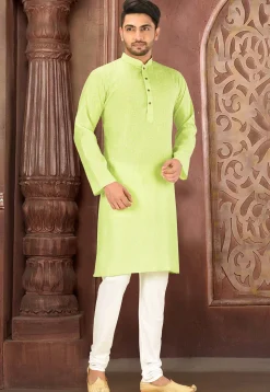 Solid Color Cotton Slub Kurta in Pastel Green