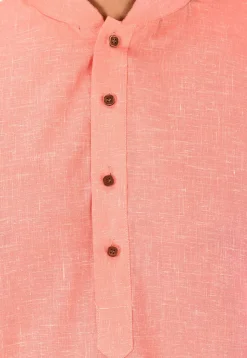 Solid Color Cotton Slub Kurta Set in Peach