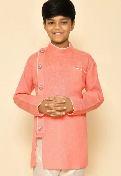 Solid Color Cotton Slub Kurta in Peach