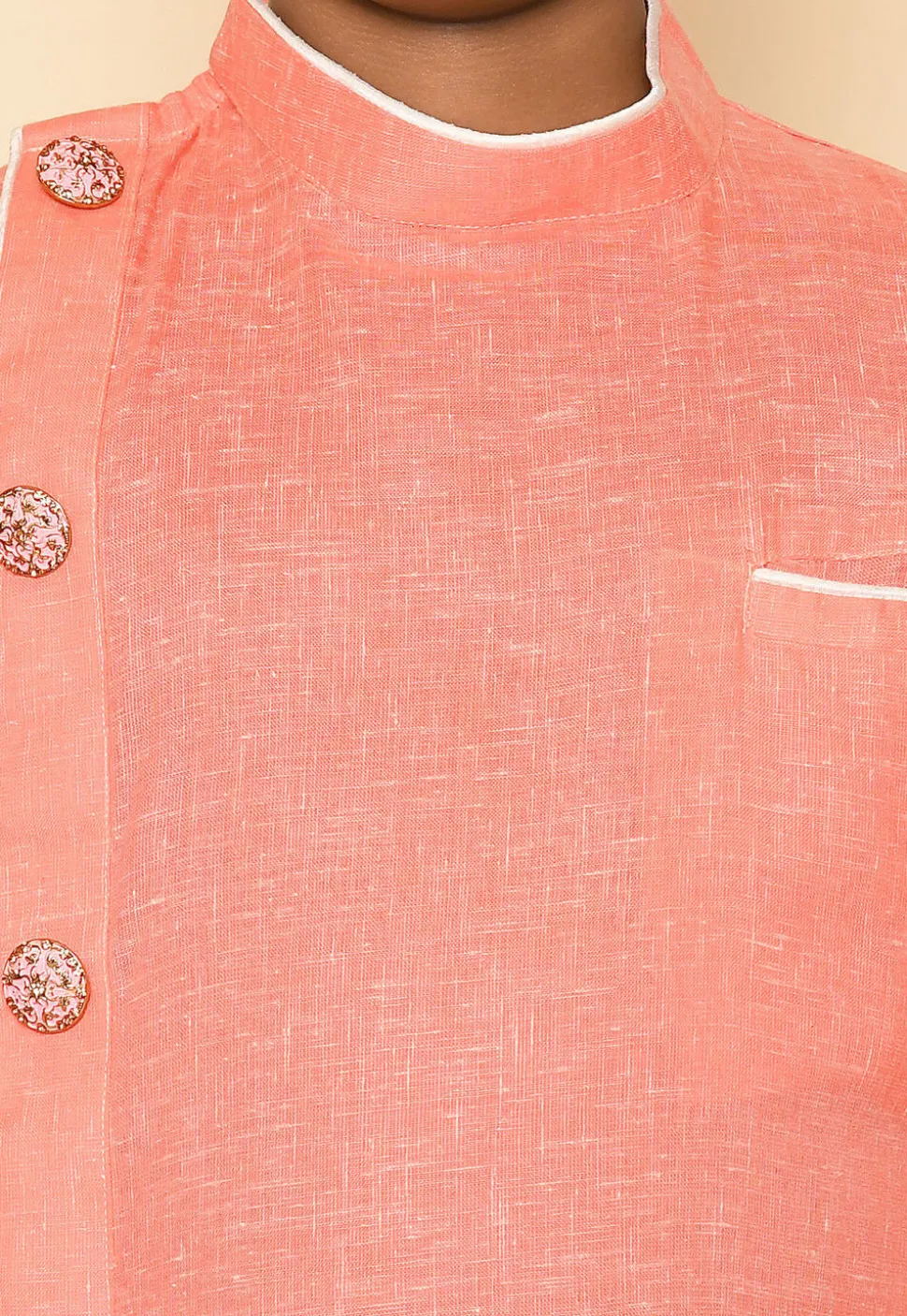 Solid Color Cotton Slub Kurta in Peach
