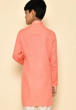 Solid Color Cotton Slub Kurta in Peach