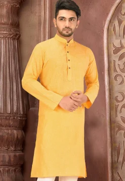 Solid Color Cotton Slub Kurta in Mustard