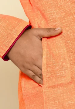 Solid Color Cotton Slub Kurta in Orange