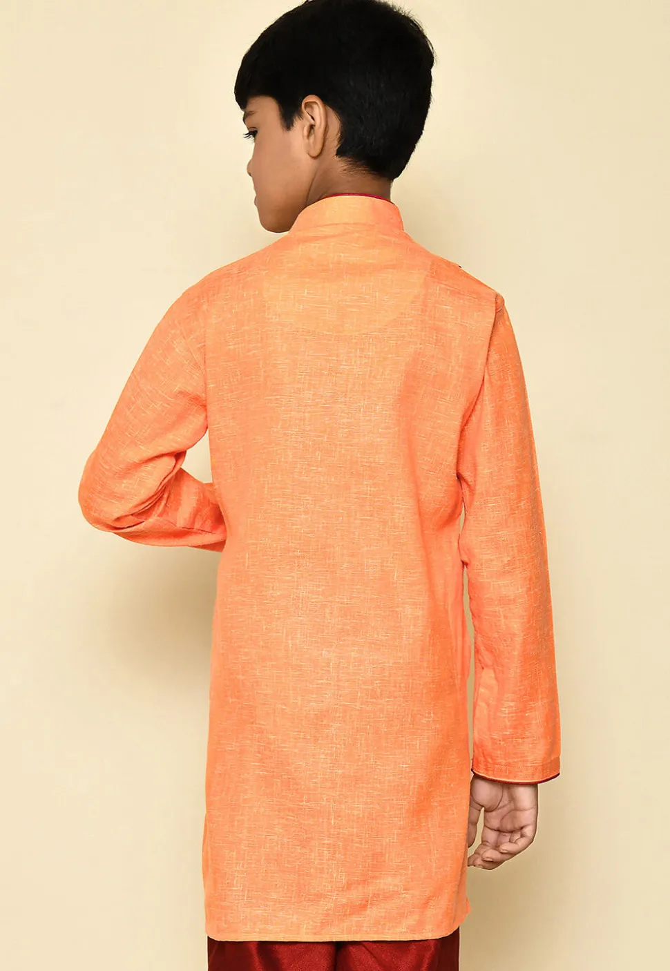 Solid Color Cotton Slub Kurta in Orange