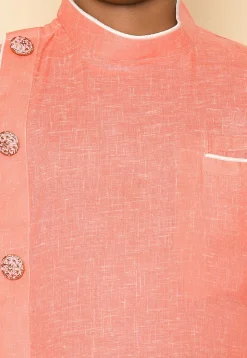 Solid Color Cotton Slub Kurta Set in Peach