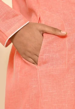 Solid Color Cotton Slub Kurta Set in Peach