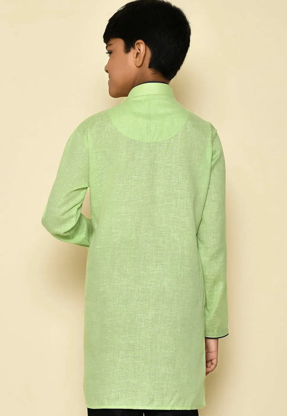 Solid Color Cotton Slub Kurta in Light Green