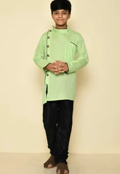 Solid Color Cotton Slub Kurta in Light Green