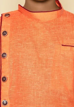 Solid Color Cotton Slub Kurta in Orange
